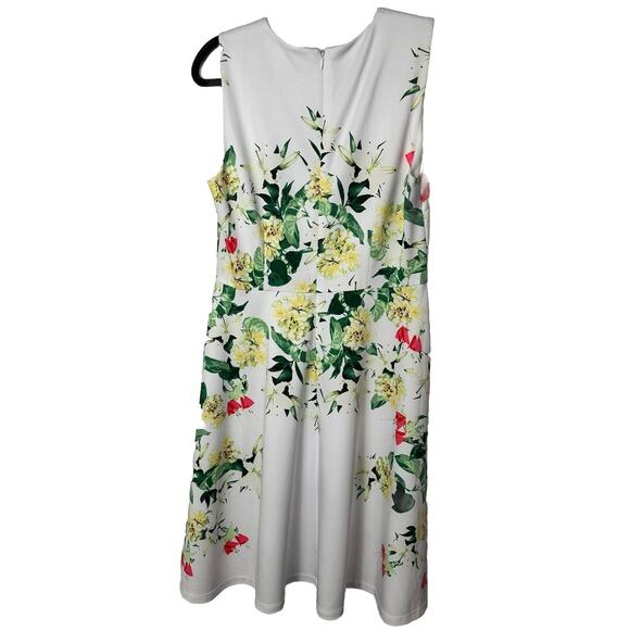 New York & Company Women's White Floral Fit & Flare Dress Zipper Stretch Medium - Picture 3 of 5